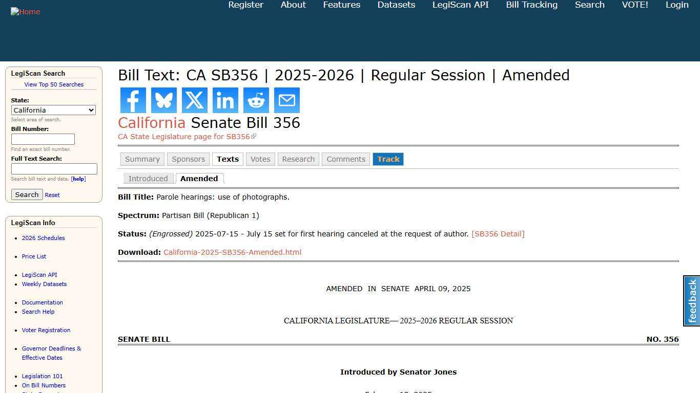 Bill Text: CA SB356 2025-2026 Regular Session Amended LegiScan
